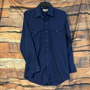 KARMAN Men's Casual Button-Down Shirt Navy Blue S 33 Western Snap